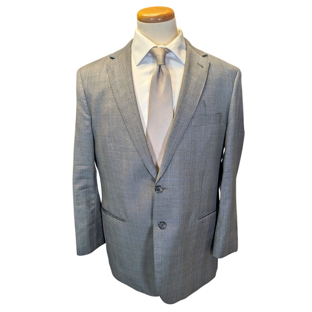 Jos A Bank 43R Sport Coat Reda Wool Gray‎ Blue Glen Plaid 2 Button Blazer